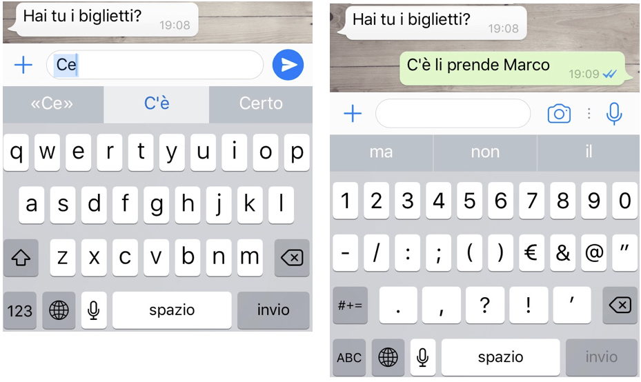 correzione automatica accento apostrofo c'è tastiera iOS